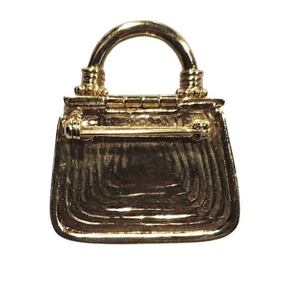 Vtg St John Gold Tone Crystal Croc Miniature Purse Handbag Brooch Pin Opens - Picture 4 of 4